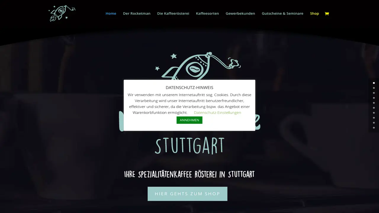 Website der Kaffeerakete Stuttgart Kaffeerösterei