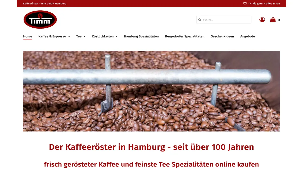 Website der Kaffeeröster Timm GmbH