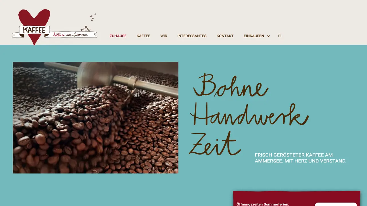 Website der Kaffeerösterei am Ammersee