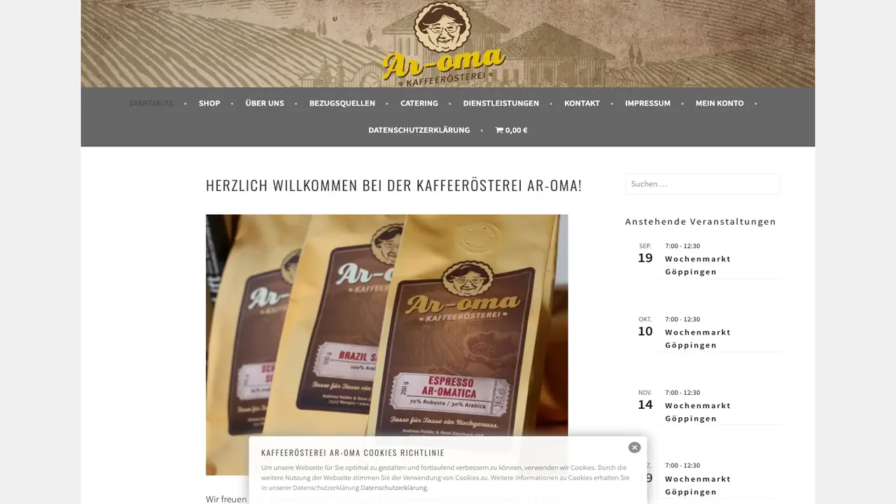 Website der Kaffeerösterei Ar-oma