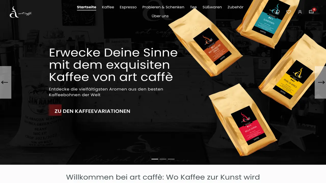 Website der Kaffeerösterei art caffè
