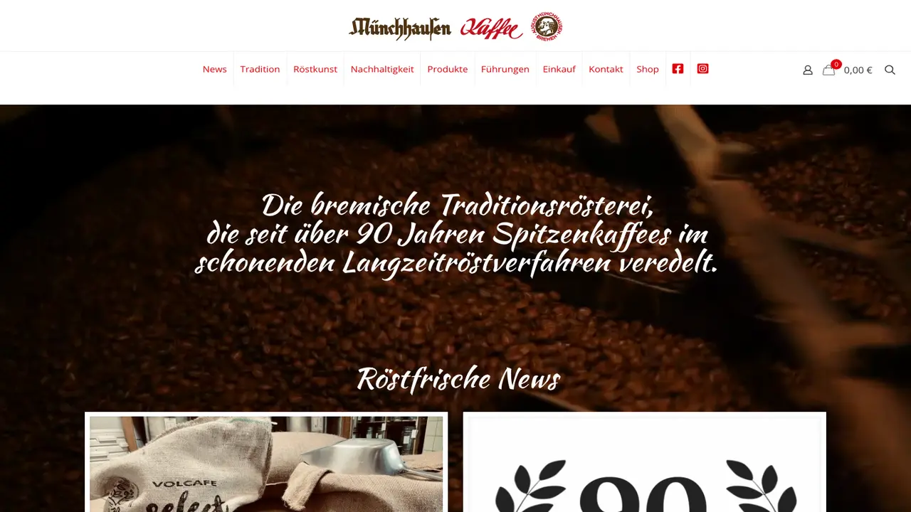 Website der Kaffeerösterei August Munchausen