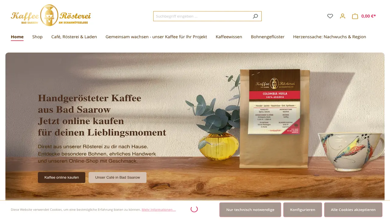 Website der KaffeeRösterei Bad Saarow