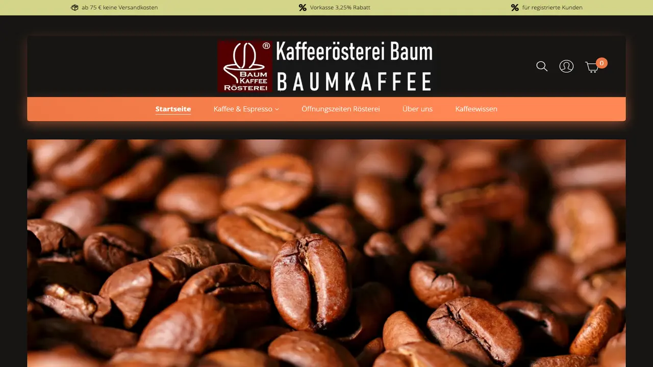 Website der Kaffeerösterei Baum - Baumkaffee - Augsburg