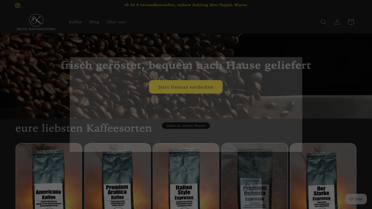 Website der Kaffeerösterei Beuth