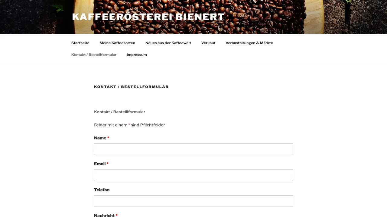 Website der Kaffeerösterei Bienert