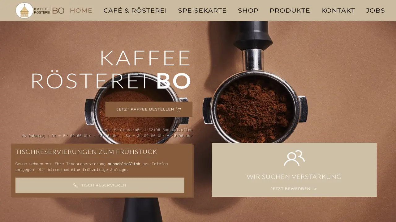 Website der Kaffeerösterei BO