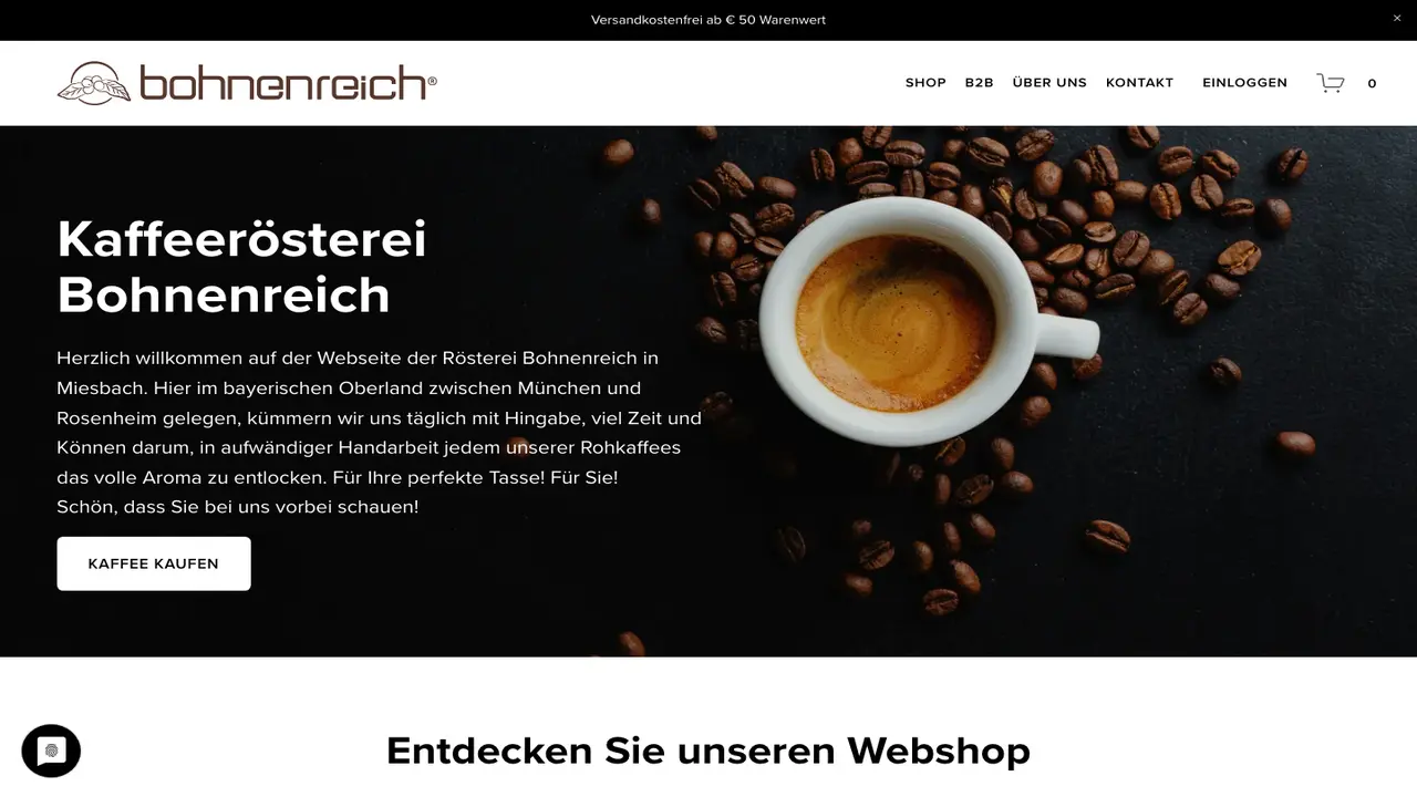 Website der Kaffeerösterei Bohnenreich