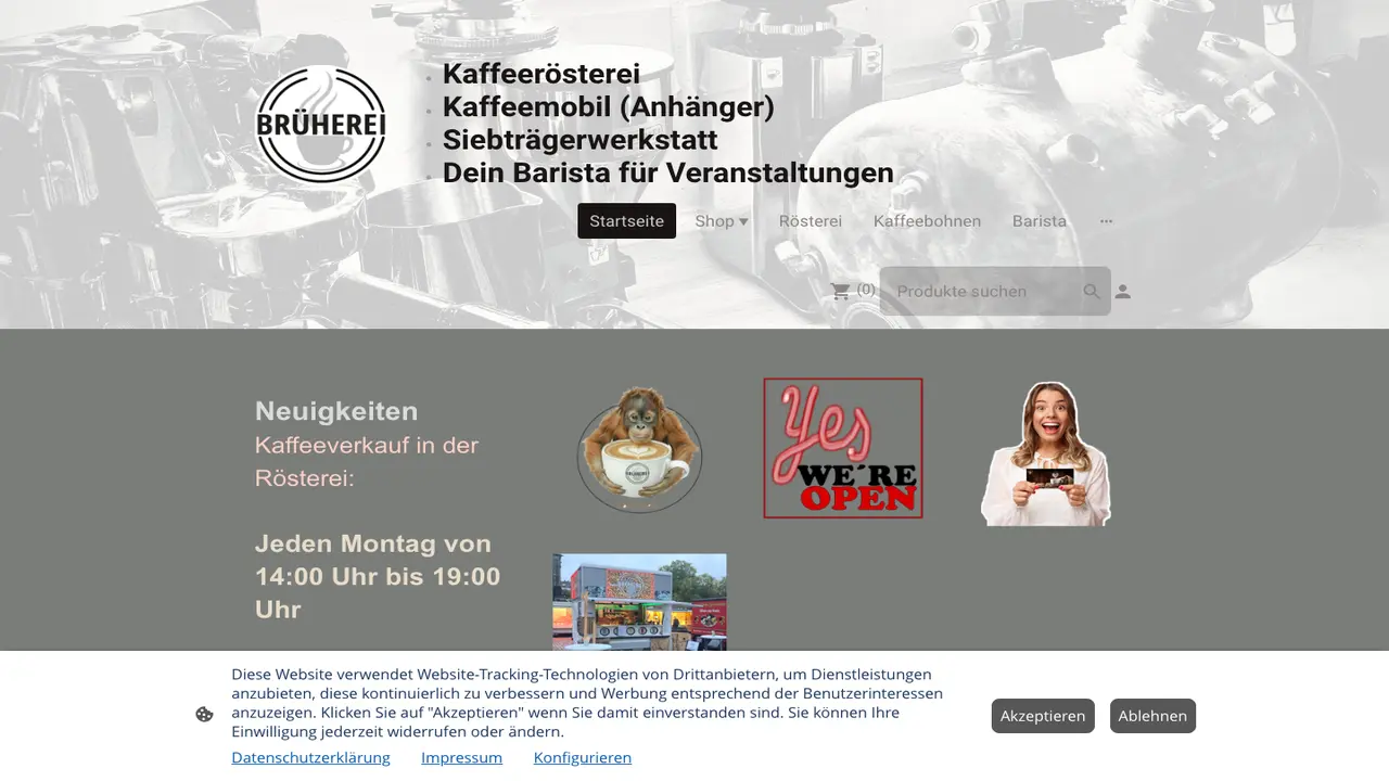 Website der Kaffeerösterei Brüherei