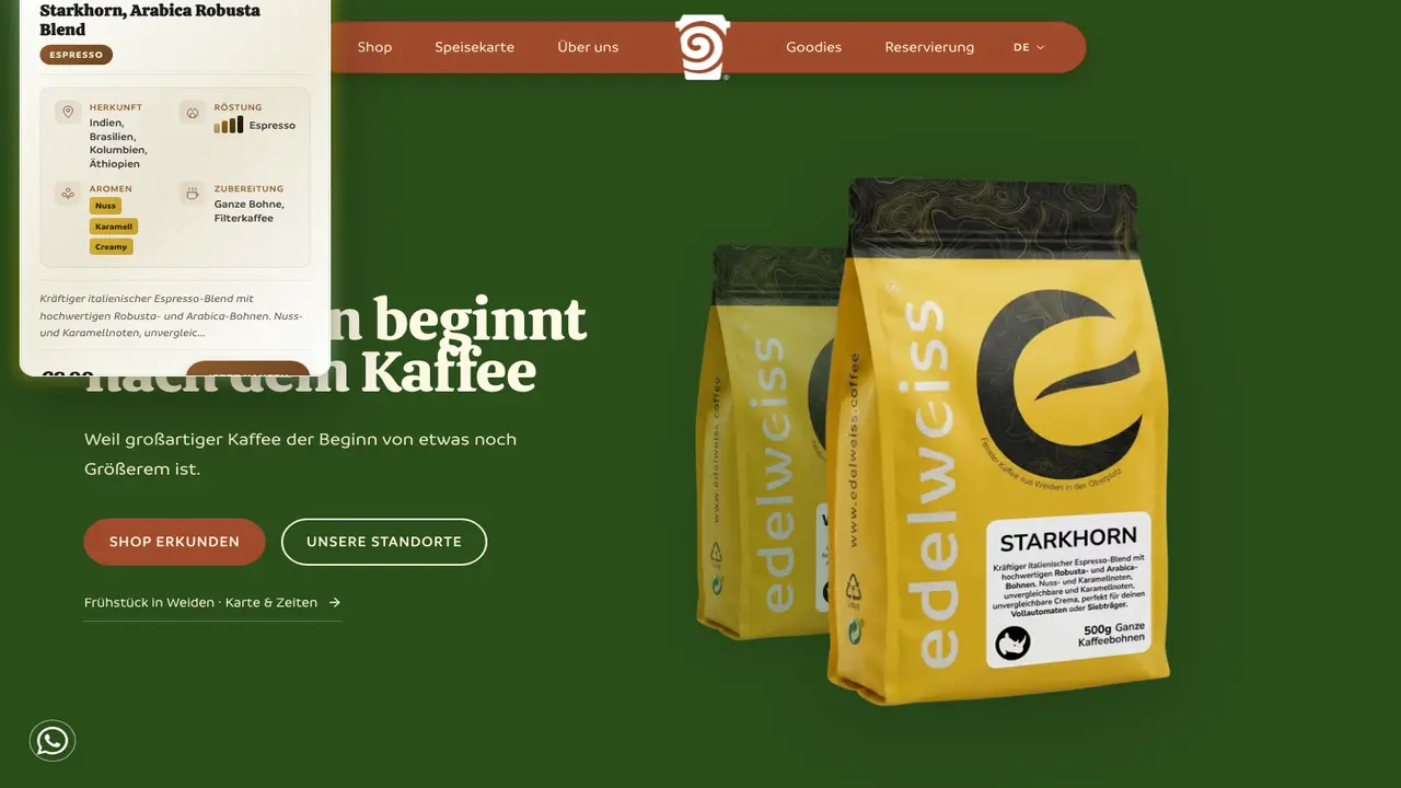 Website der Kaffeerösterei & Café edelweiss
