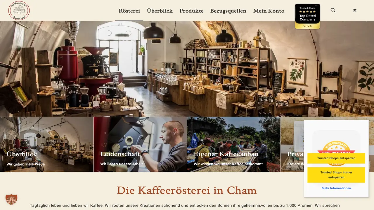 Website der Kaffeerösterei - Chamer Land