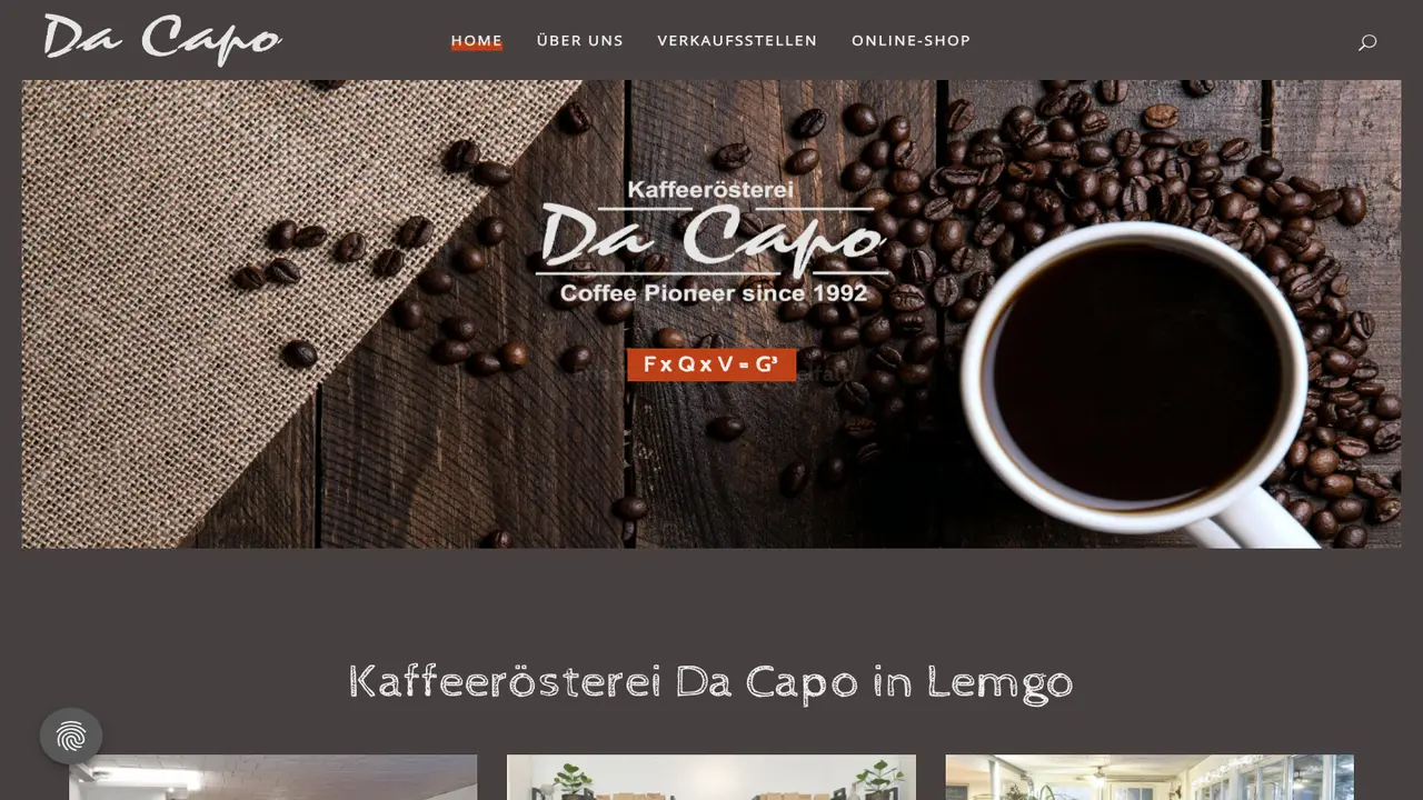 Website der Kaffeerösterei Da Capo