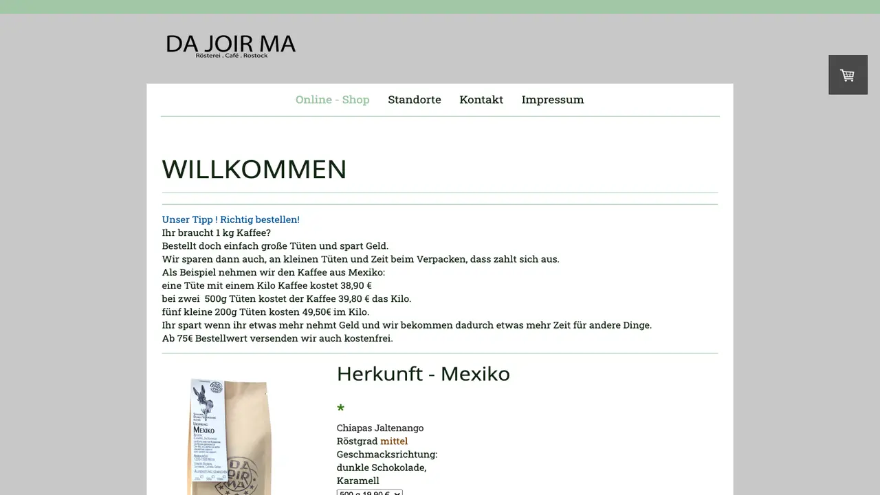Website der Kaffeerösterei da joir ma / Labor und Zentrale