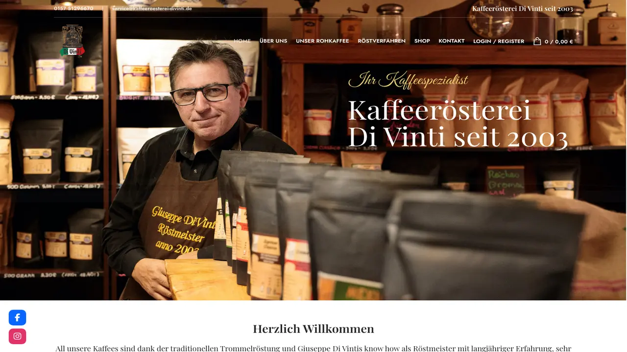 Website der Kaffeerösterei Di Vinti