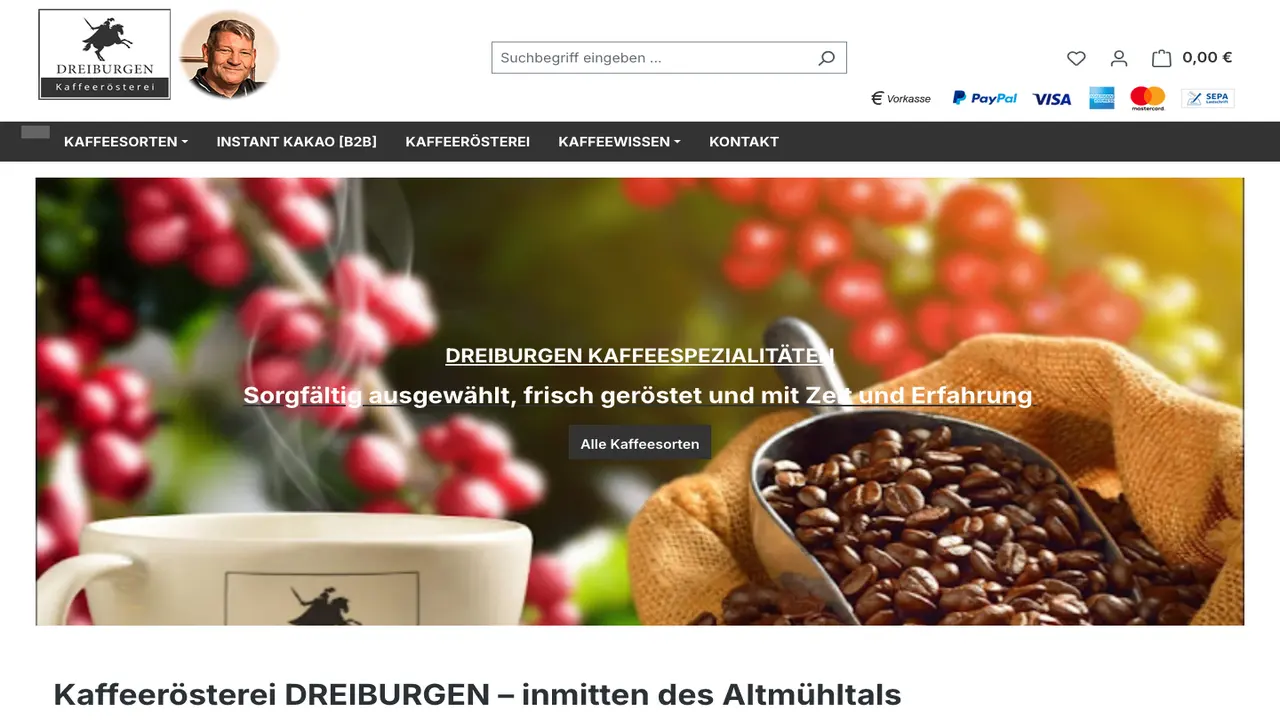Website der Kaffeerösterei DREIBURGEN