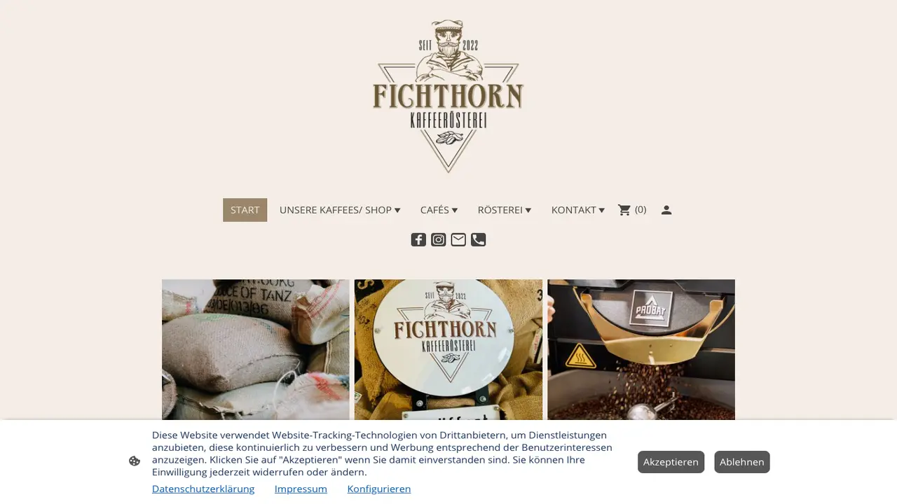 Website der Kaffeerösterei Fichthorn