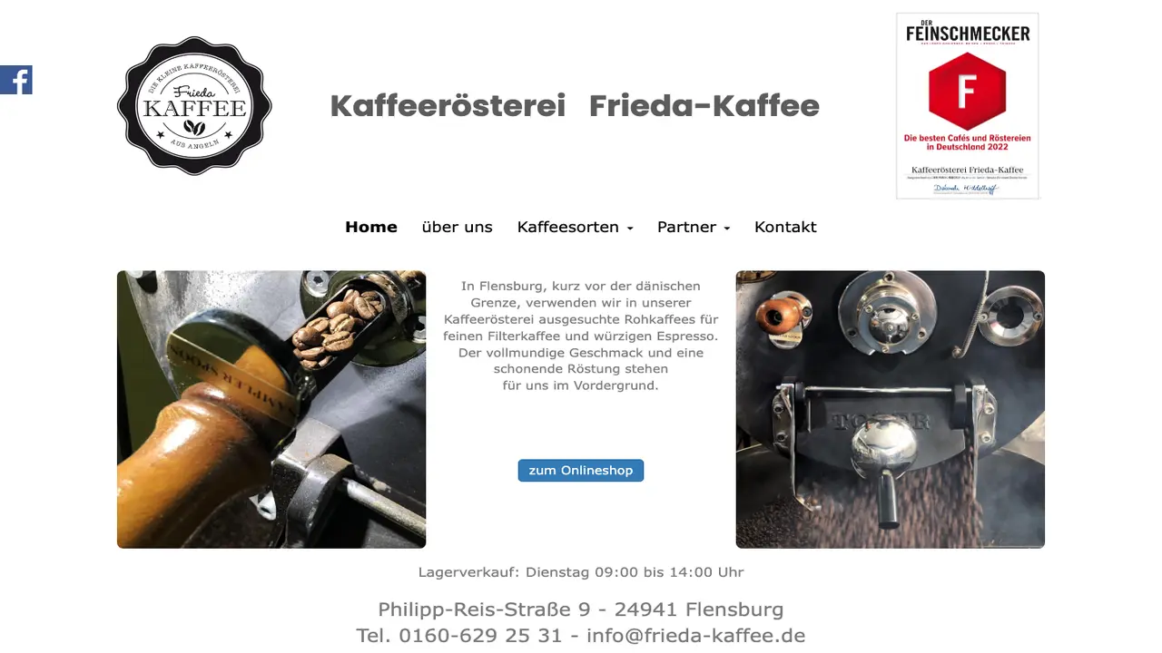 Website der Kaffeerösterei Frieda Coffee oHG