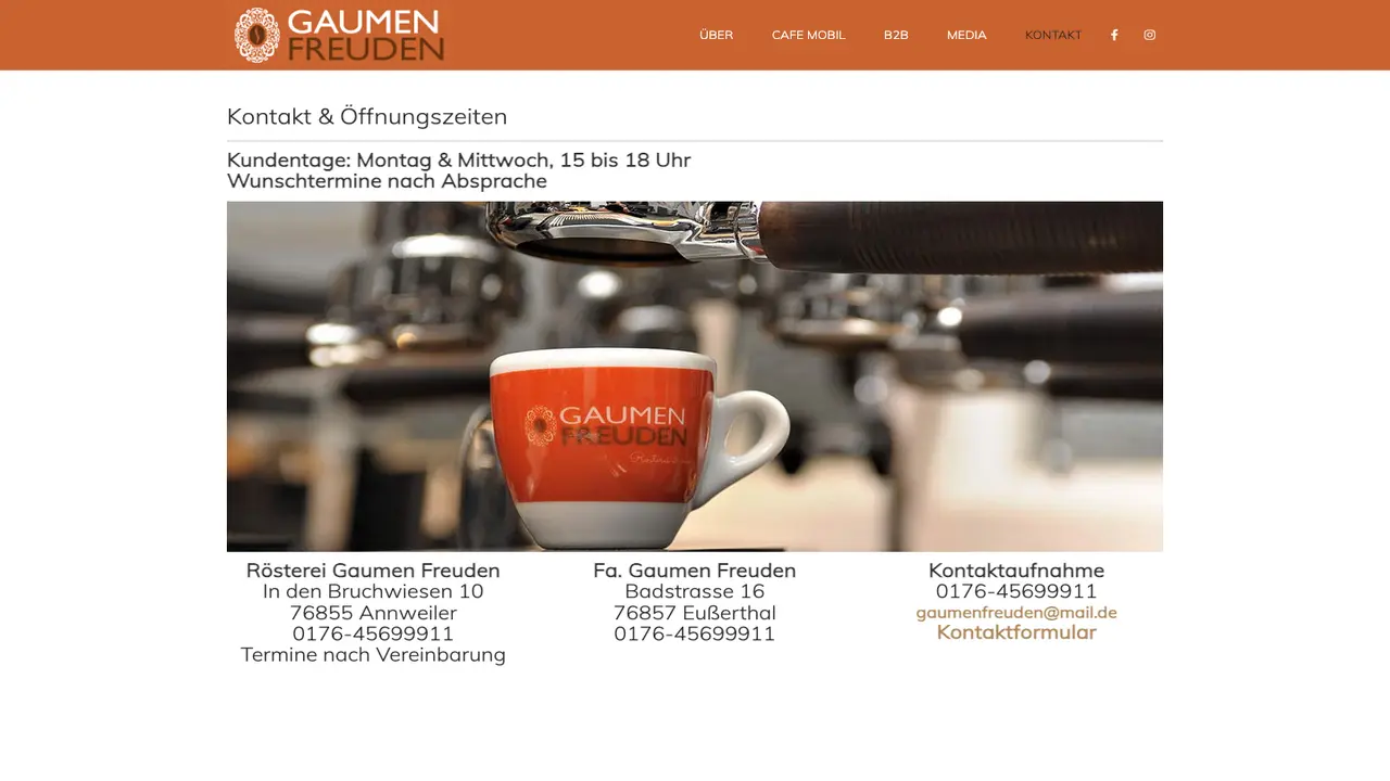 Website der Kaffeerösterei Gaumen Freuden
