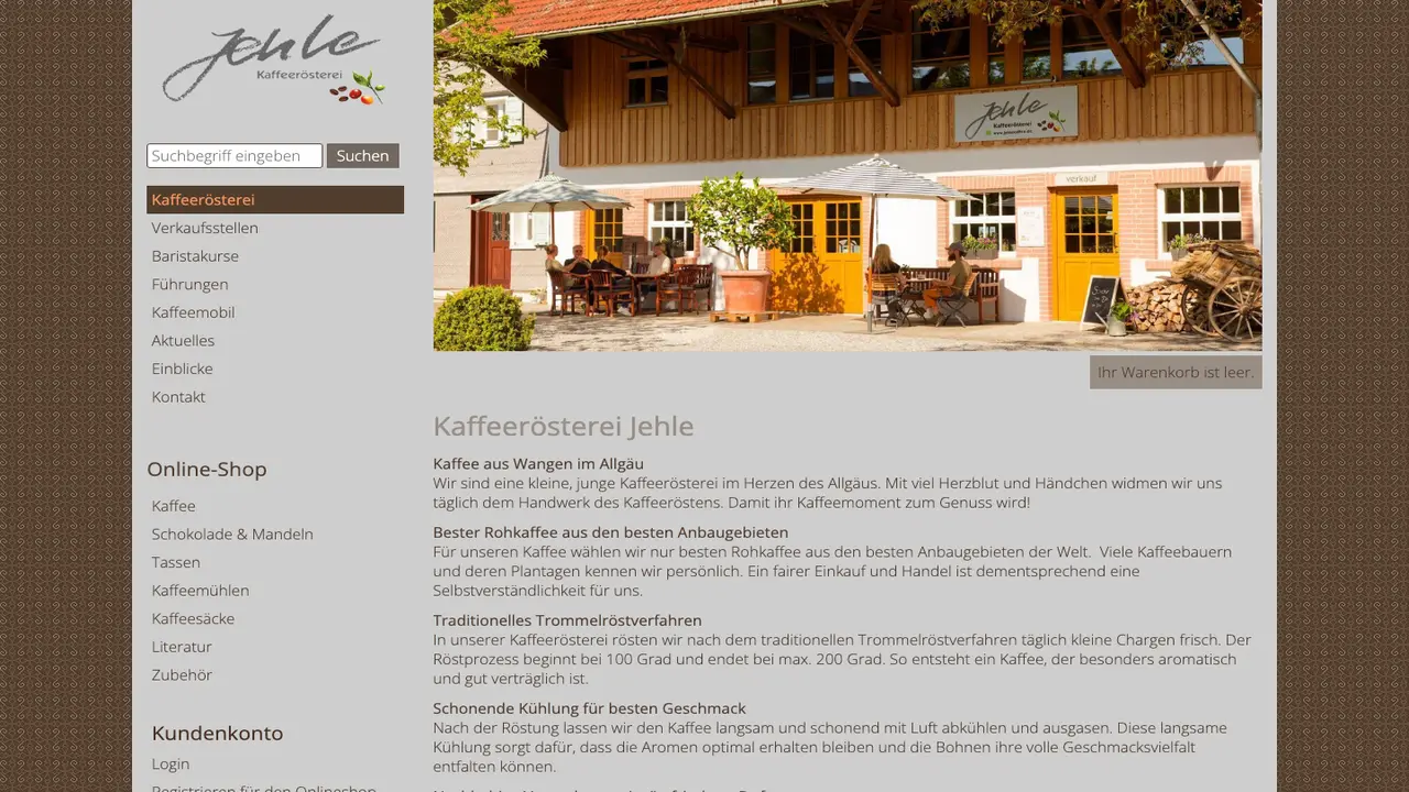 Website der Kaffeerösterei Jehle