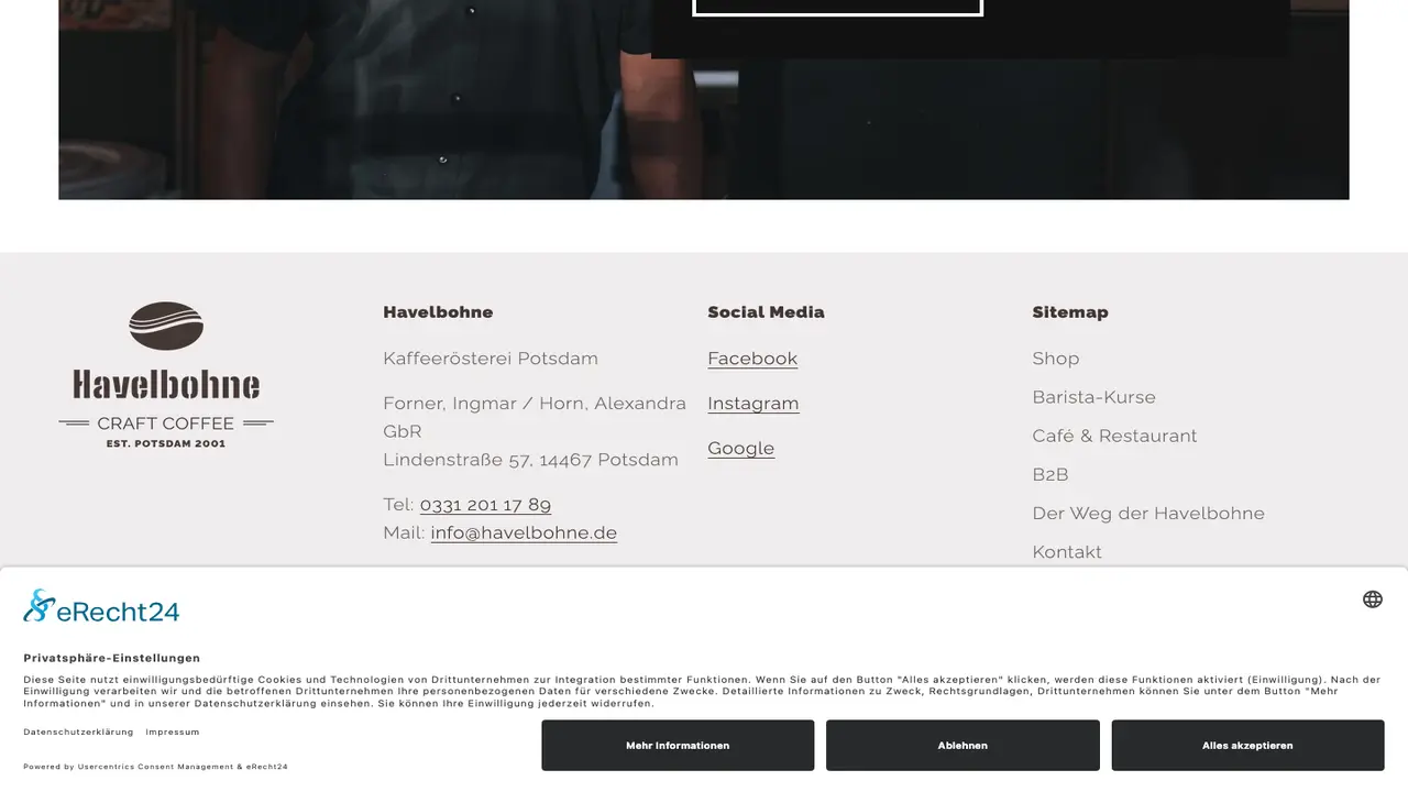 Website der Kaffeerösterei Junick