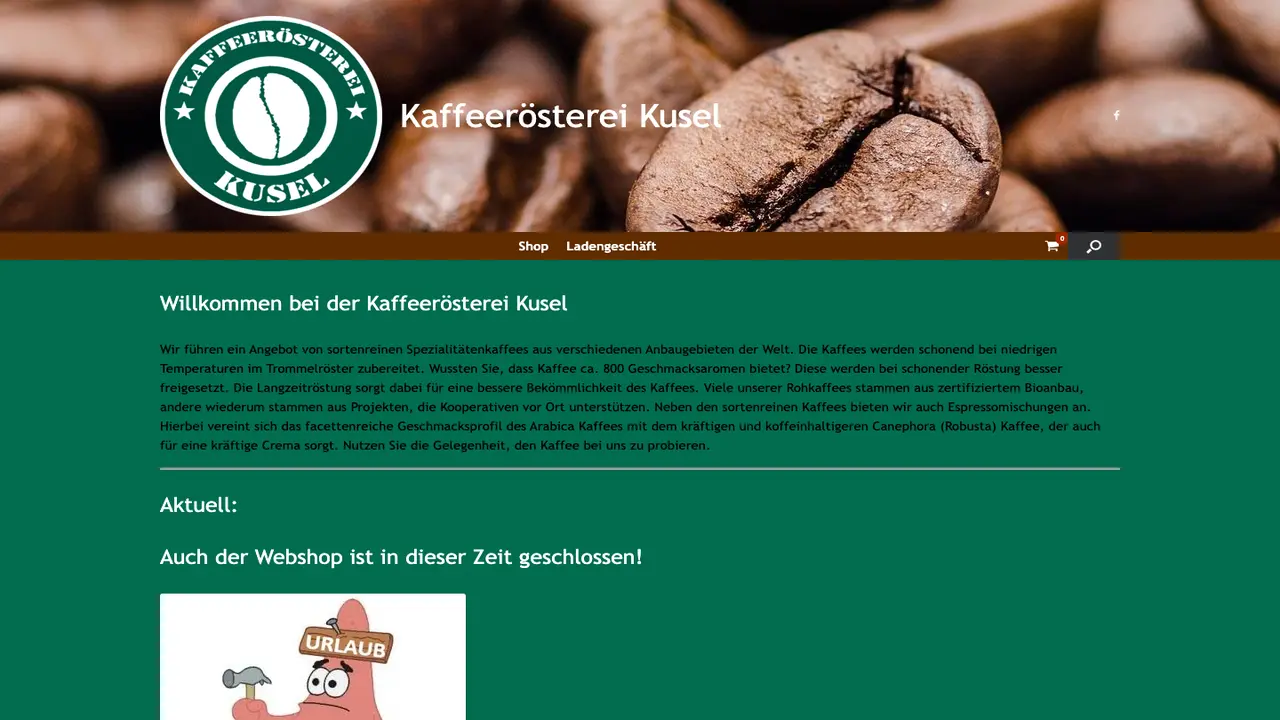 Website der Kaffeerösterei Kusel