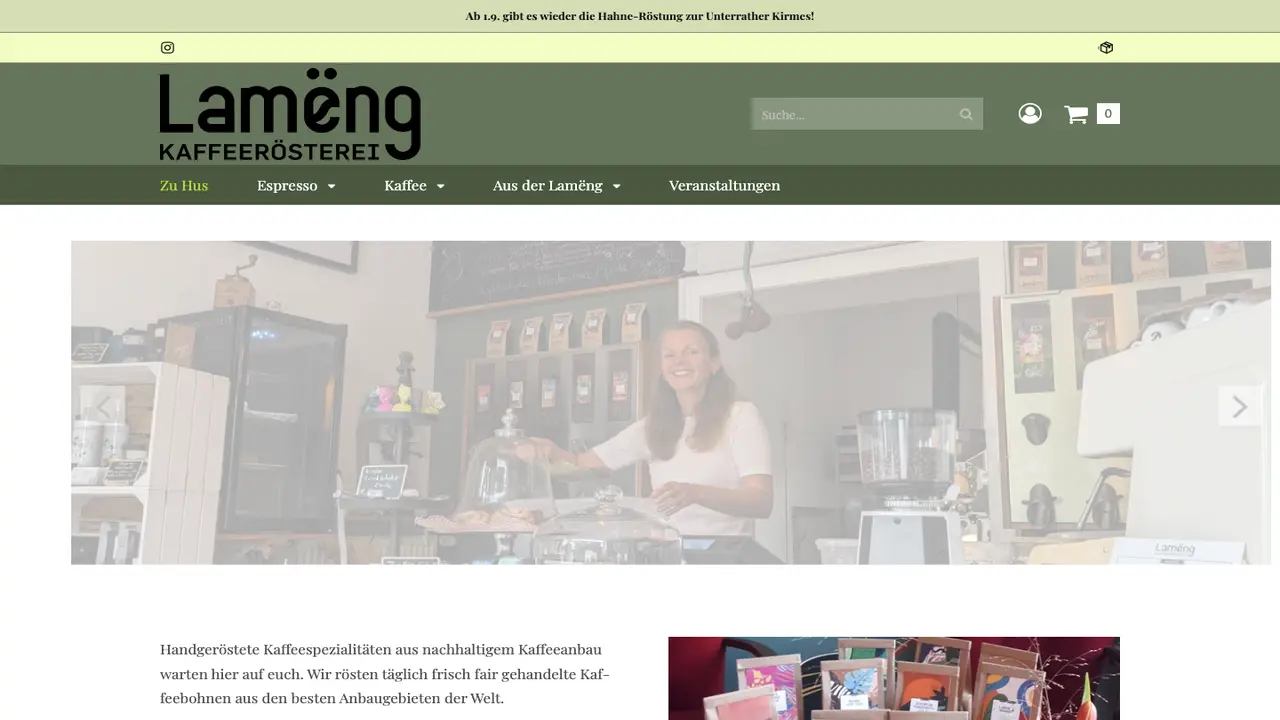 Website der Kaffeerösterei Lamëng GmbH