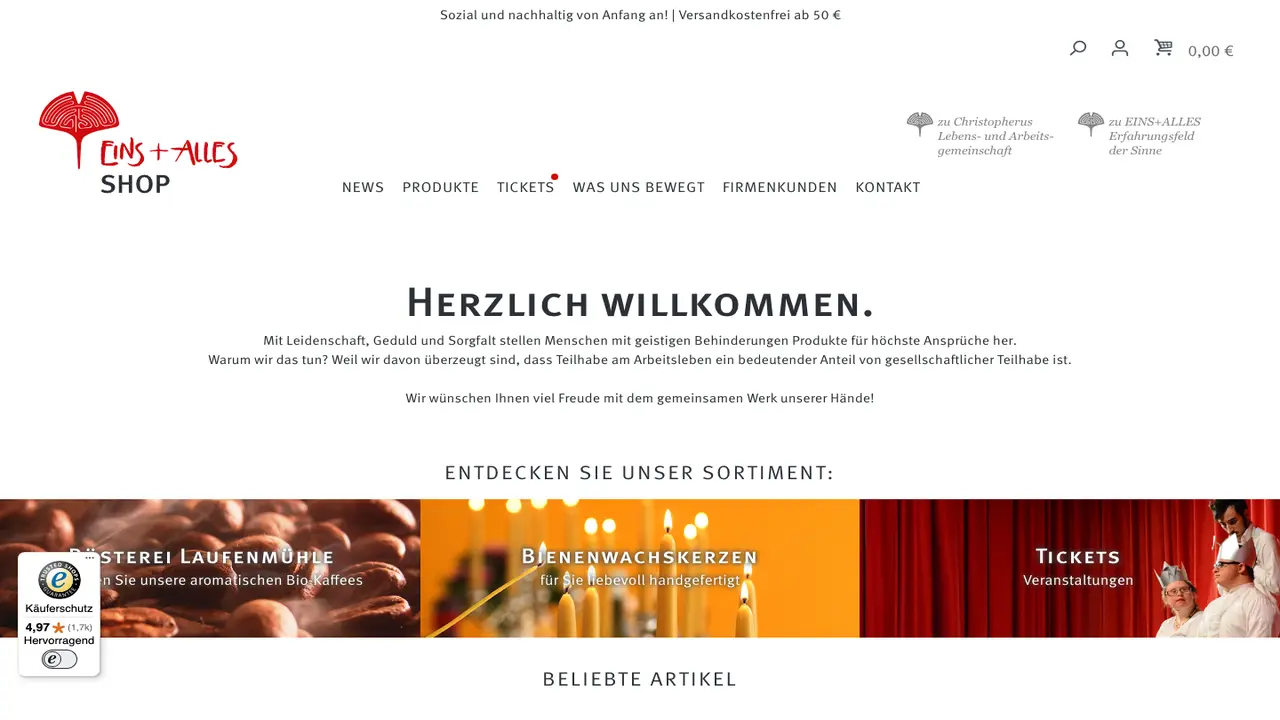 Website der Kaffeerösterei Laufenmühle, Welzheim