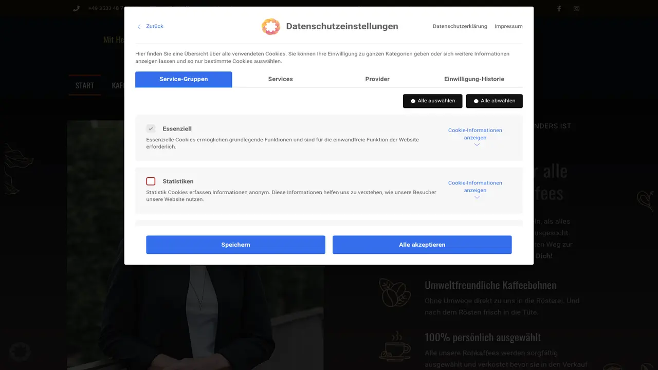 Website der Kaffeerösterei Loos
