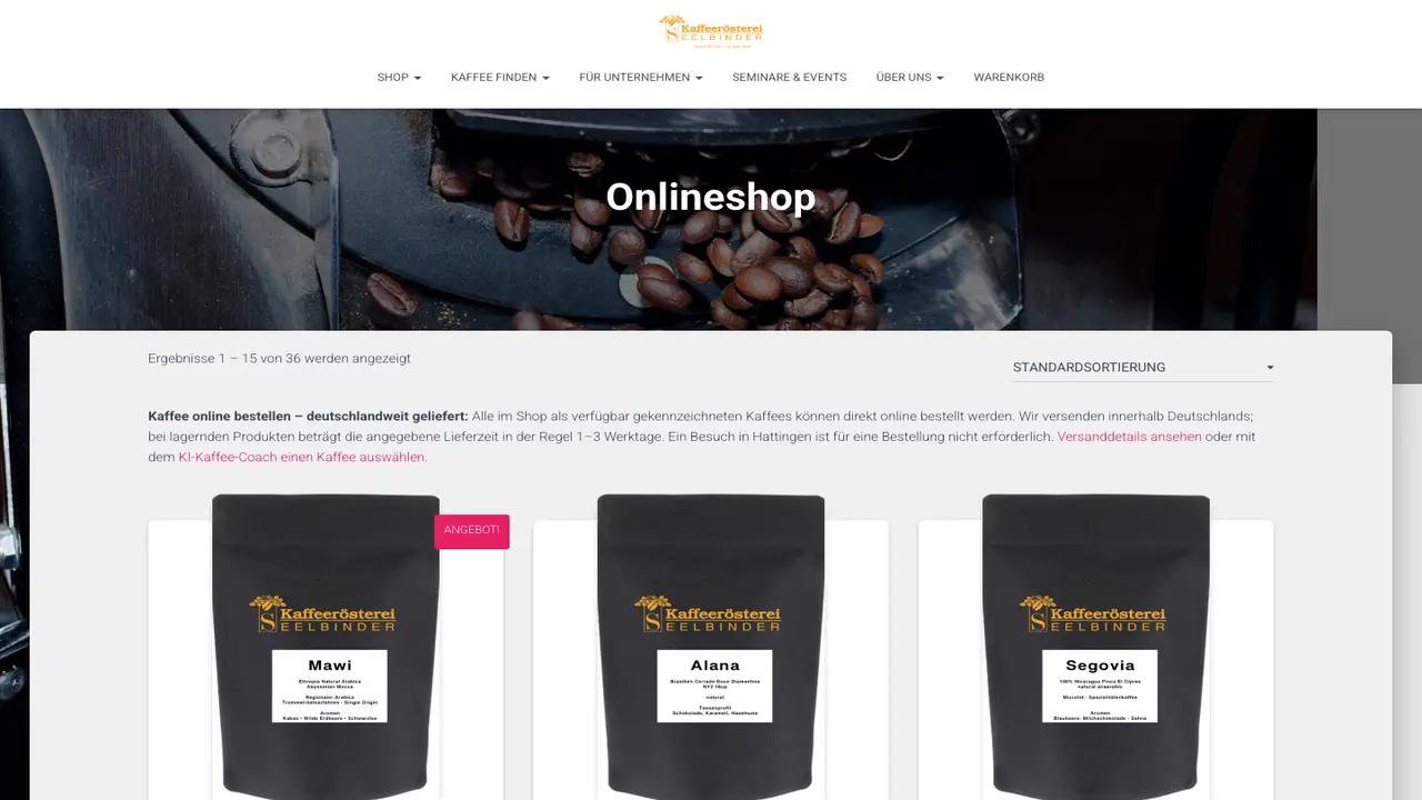 Website der Kaffeerösterei Michael Seelbinder