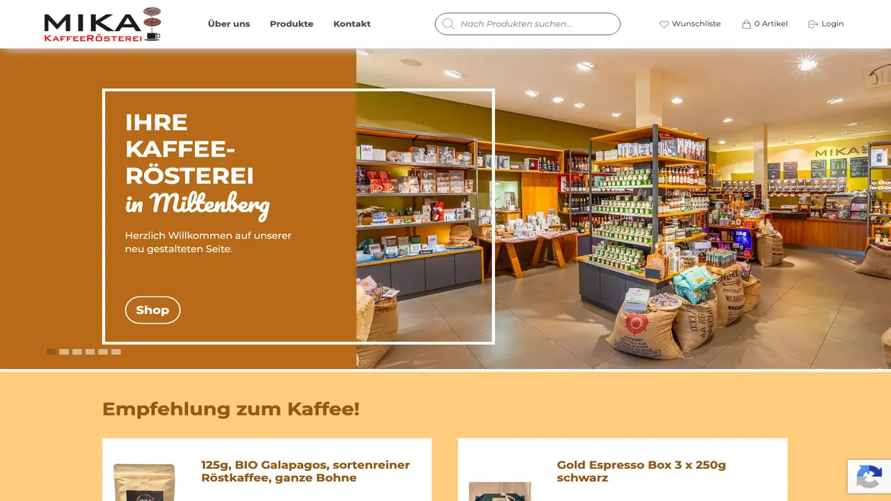 Website der Kaffeerösterei Mika