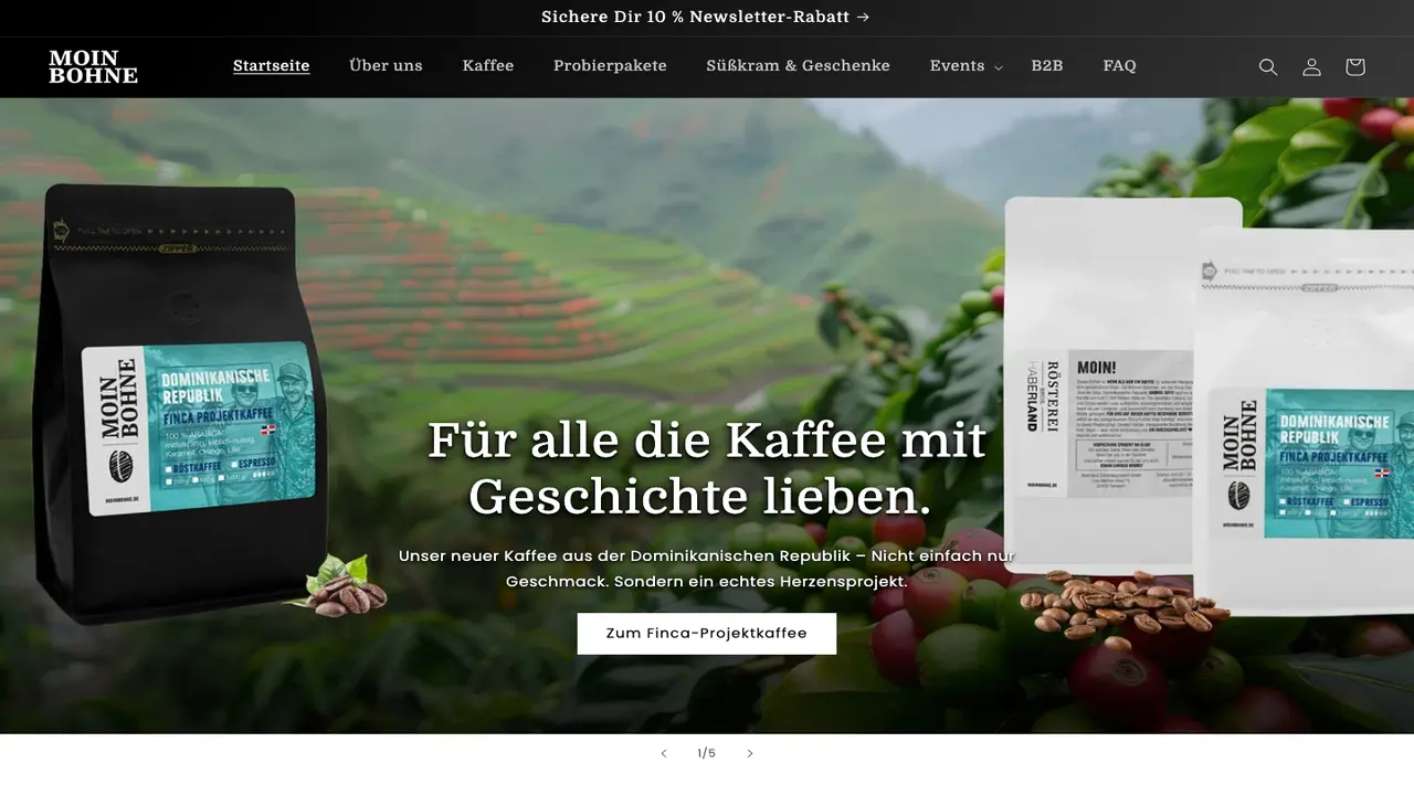 Website der Kaffeerösterei Moin Bohne