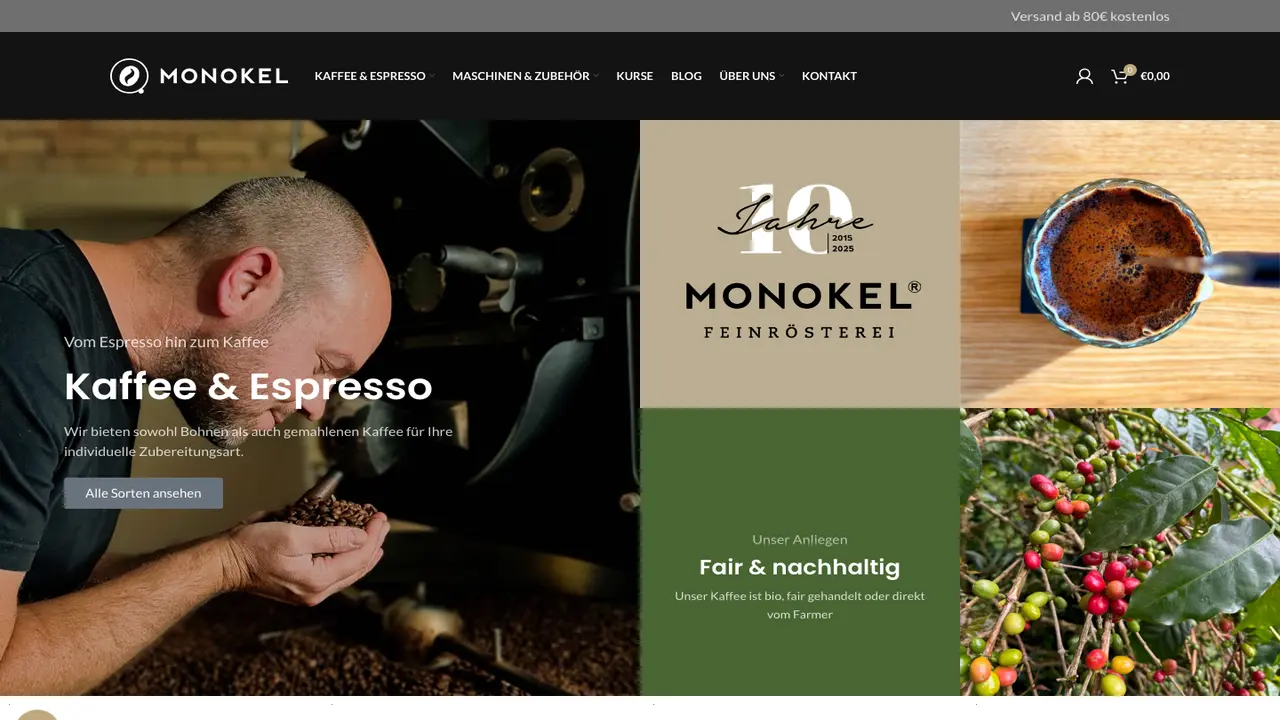 Website der Kaffeerösterei Monokel