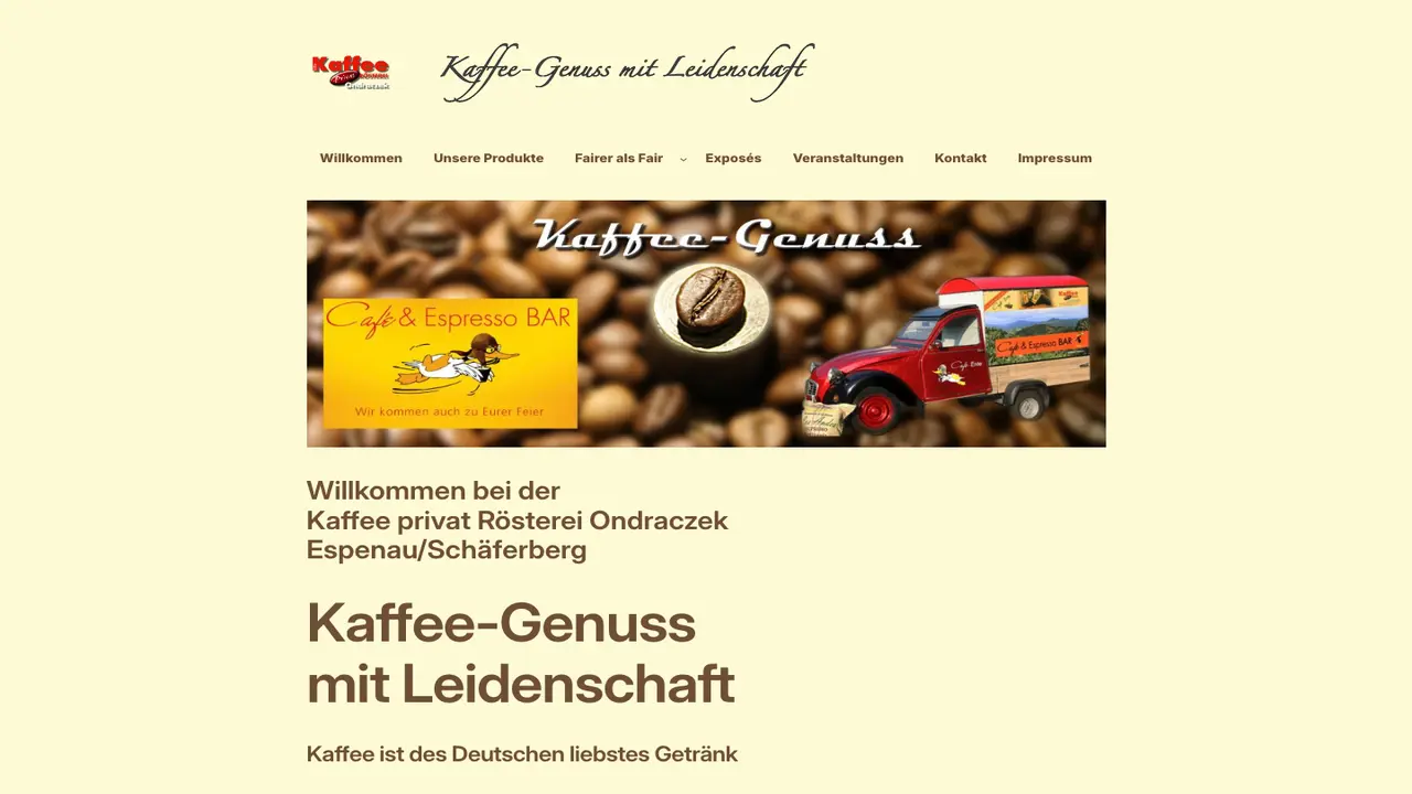 Website der Kaffeerösterei Ondraczek