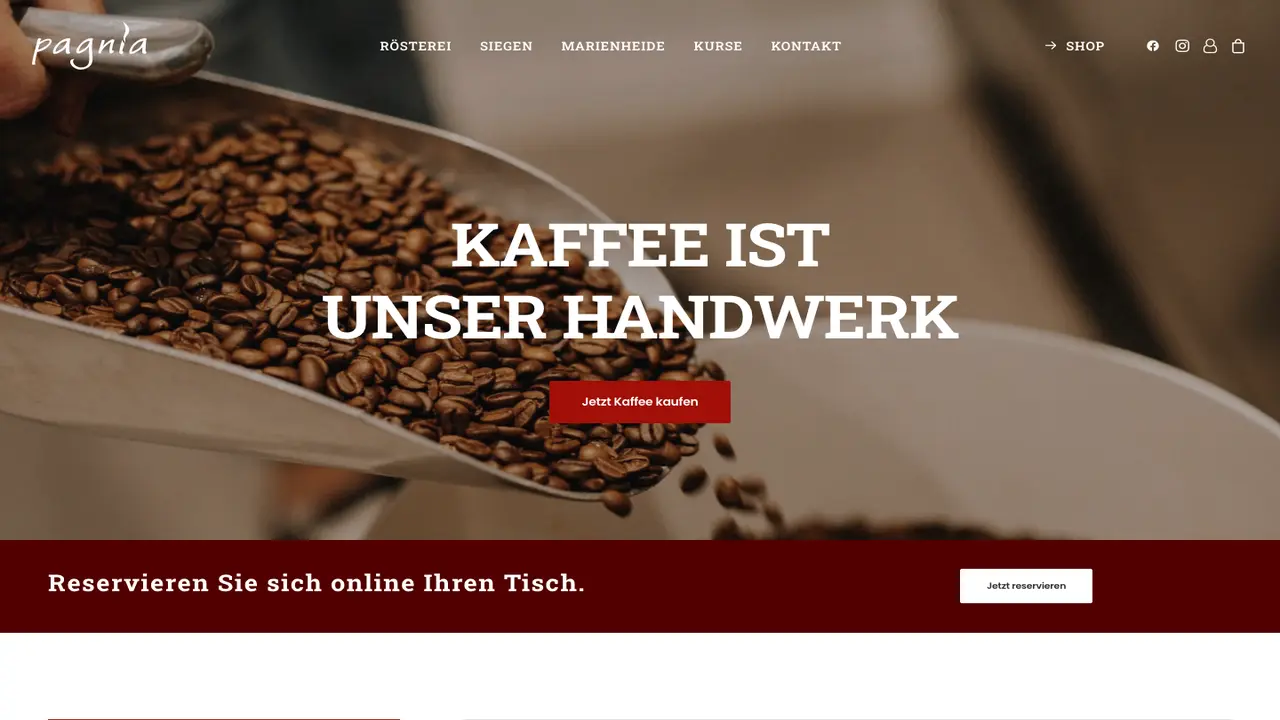 Website der Kaffeerösterei Pagnia