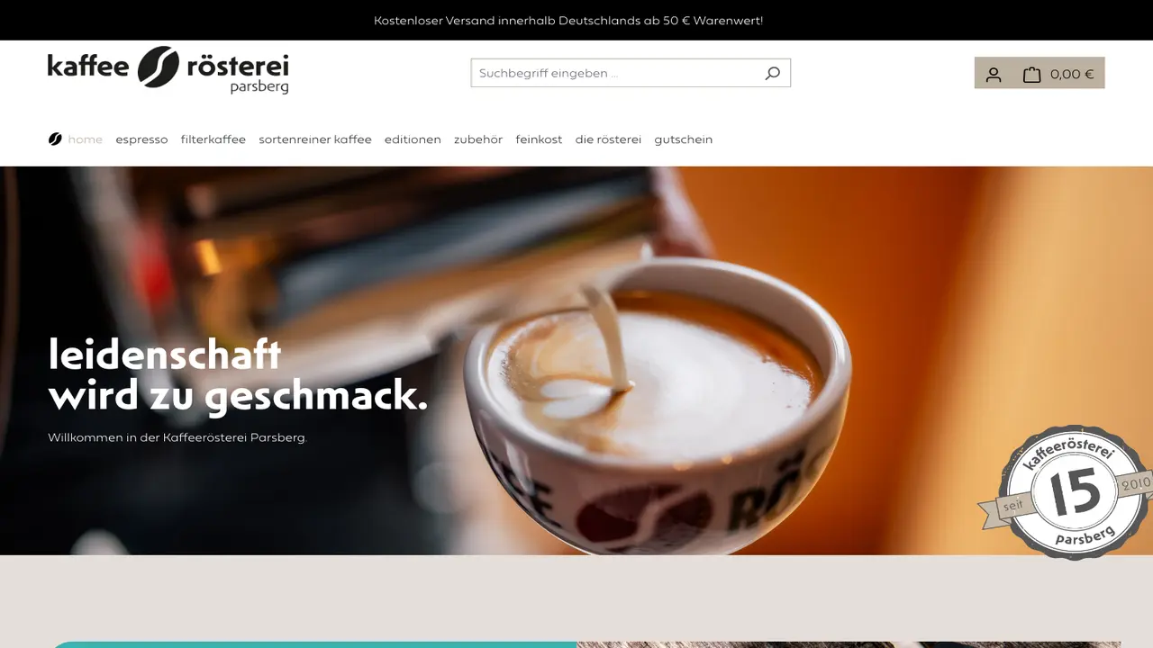 Website der Kaffeerösterei Parsberg