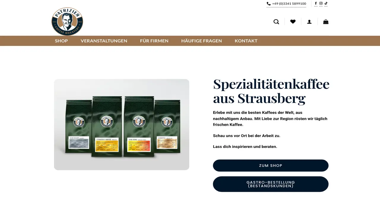 Website der Kaffeerösterei Patrizier