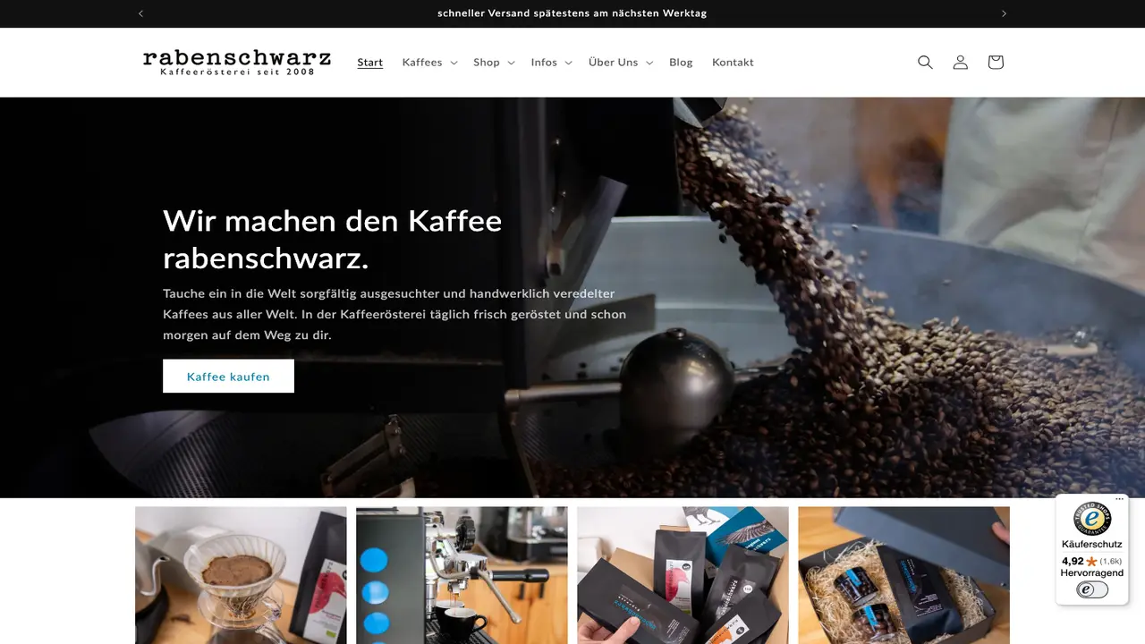 Website der Kaffeerösterei rabenschwarz