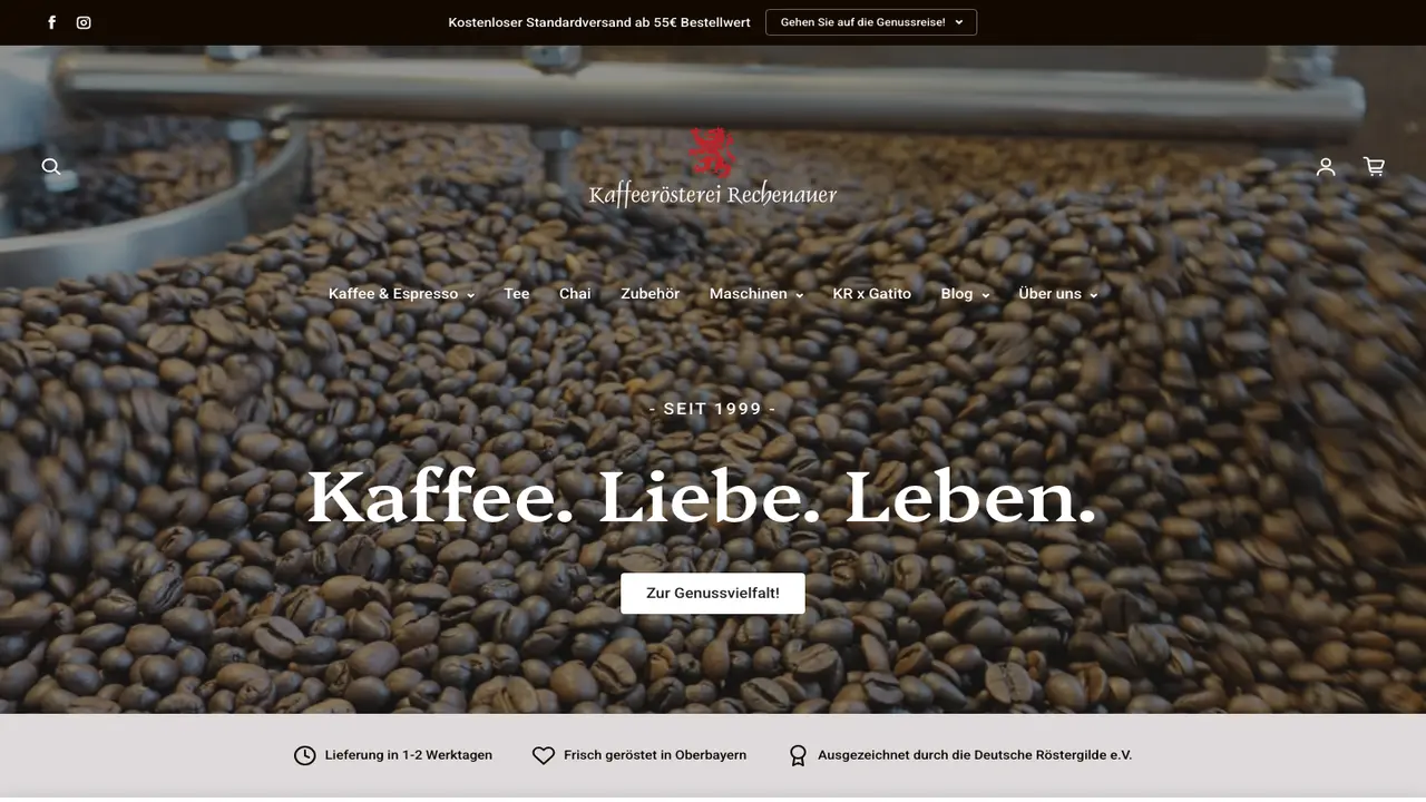 Website der Kaffeerösterei Rechenauer GmbH