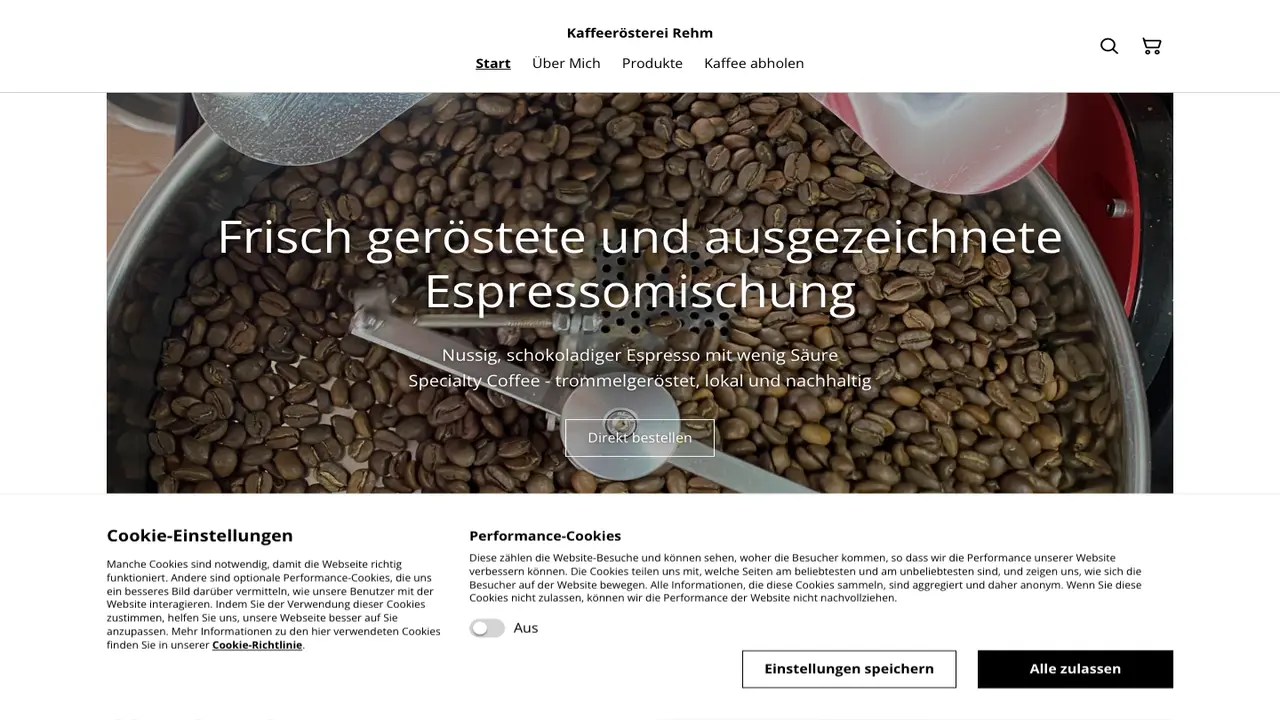 Website der Kaffeerösterei Rehm