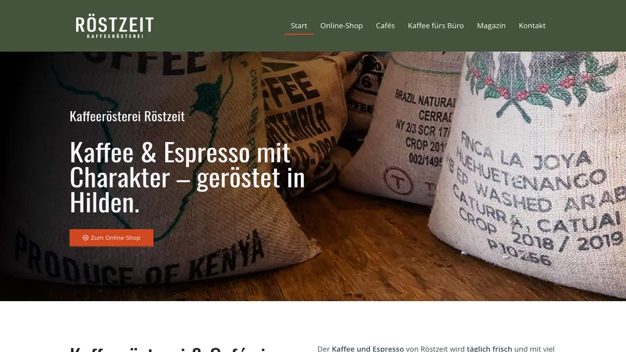 Website der Kaffeerösterei Röstzeit