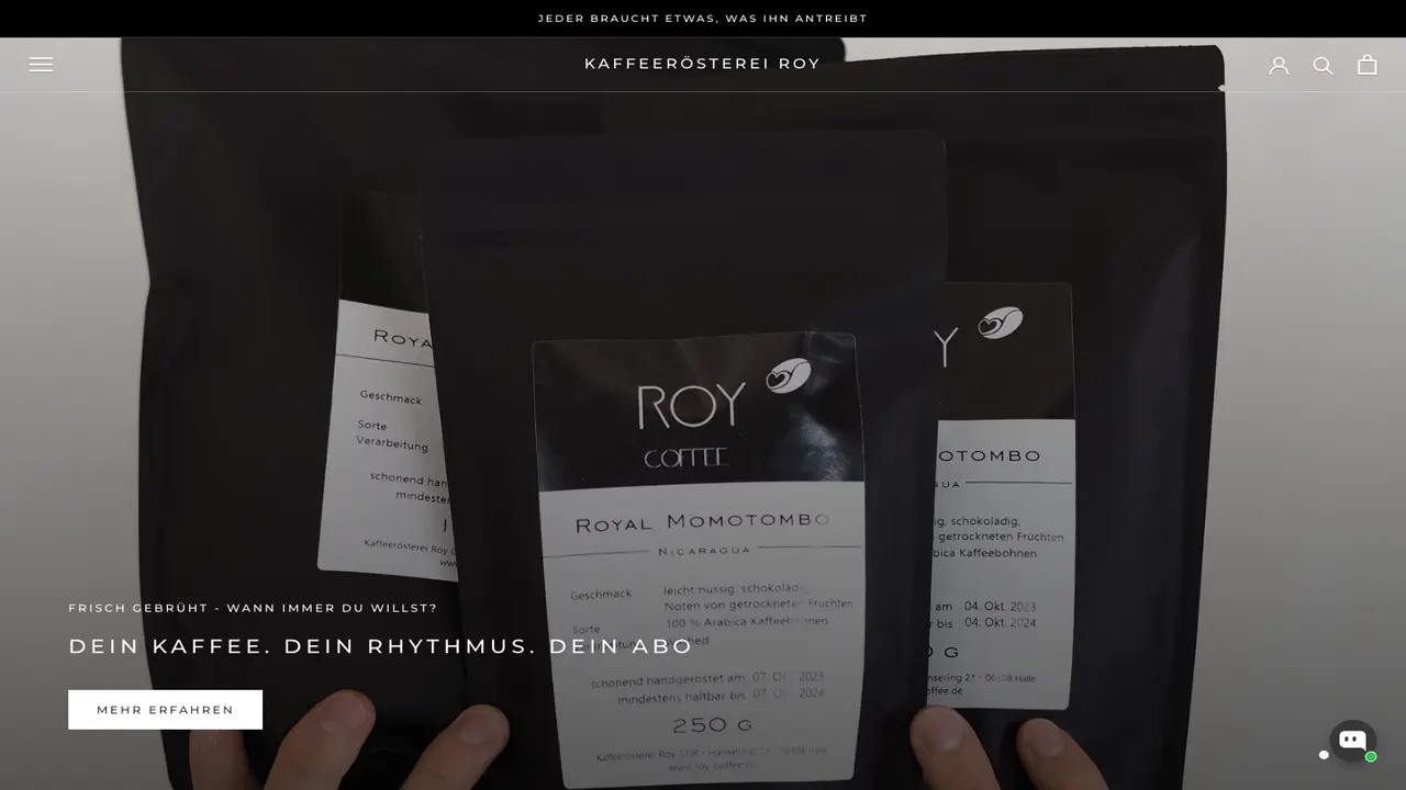 Website der Kaffeerösterei Roy