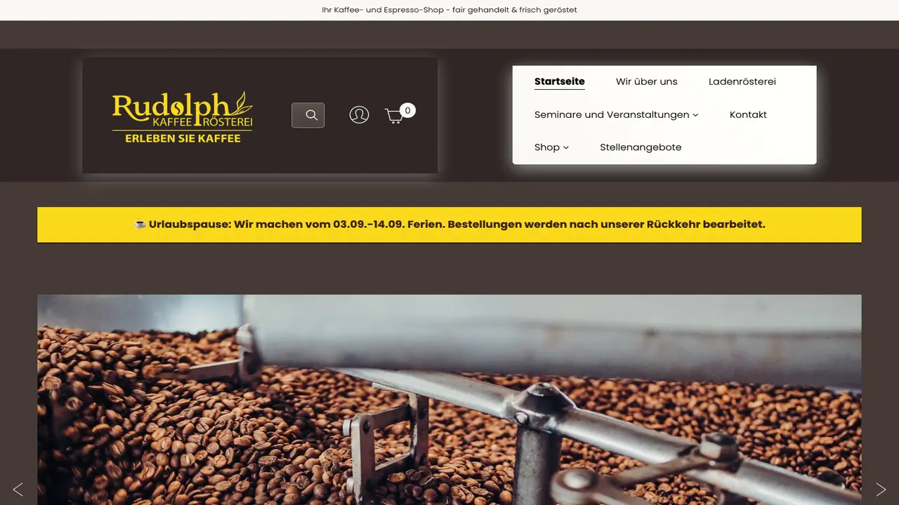Website der Kaffeerösterei Rudolph