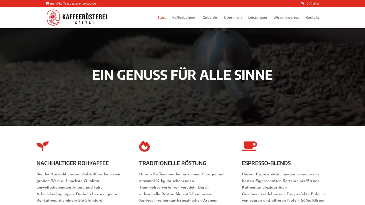 Website der Kaffeerösterei Soltau