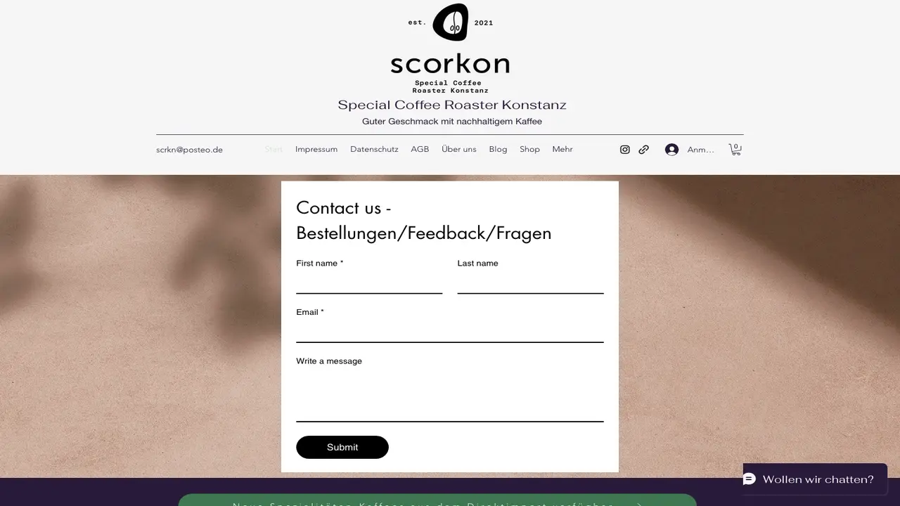 Website der Kaffeerösterei