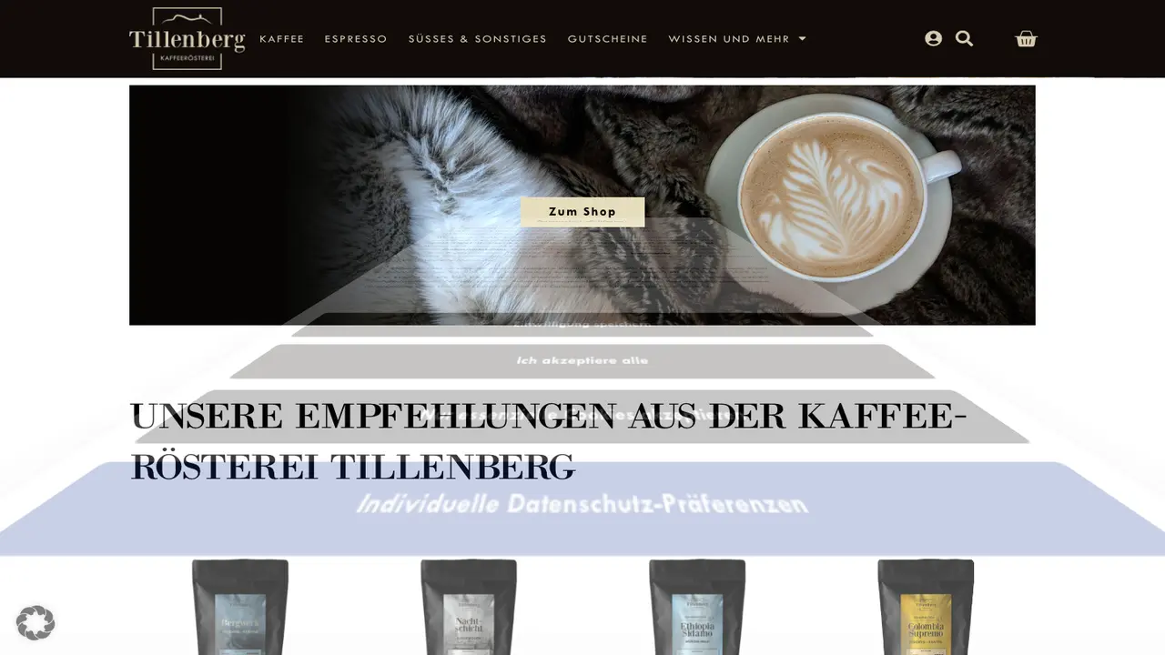 Website der Kaffeerösterei Tillenberg e.K.