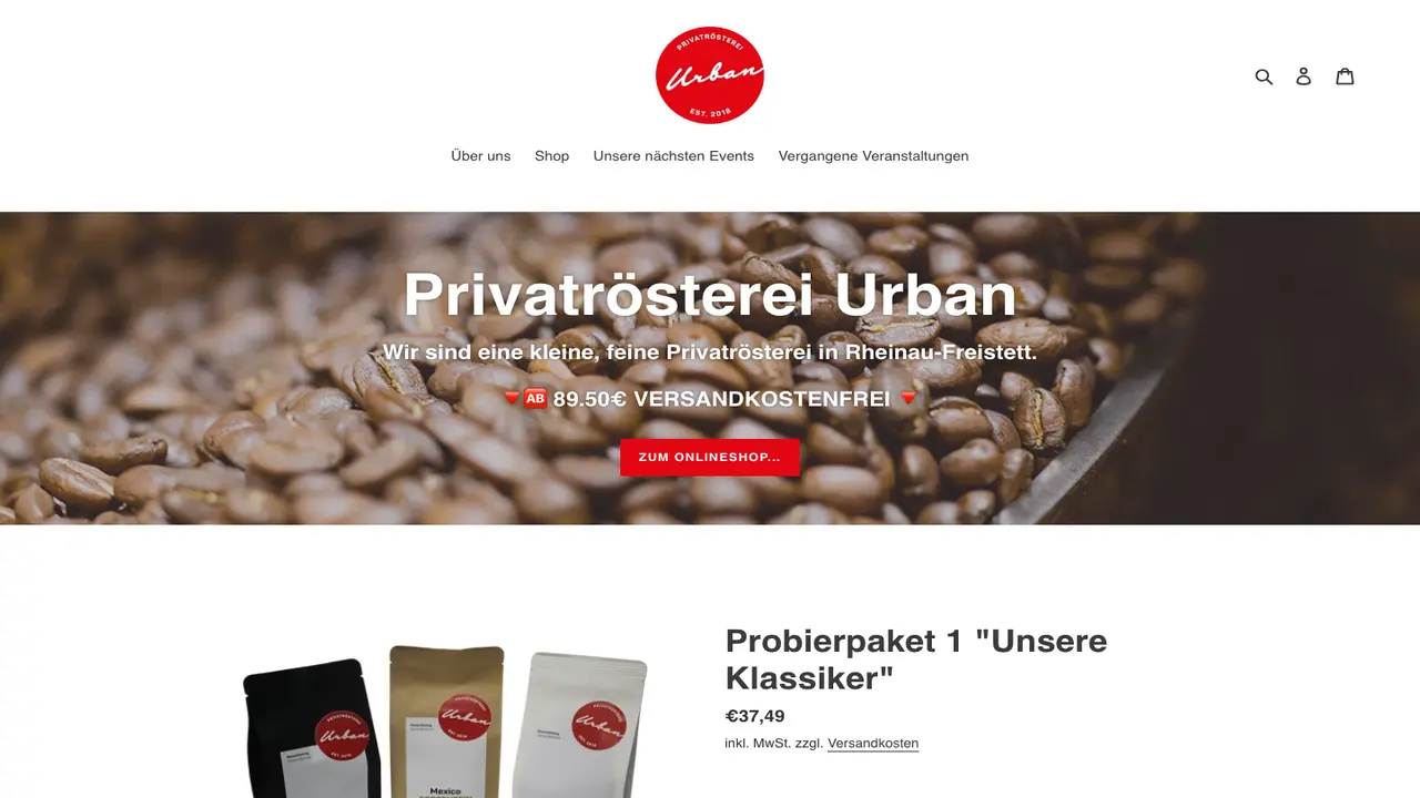 Website der Kaffeerösterei Urban / Kaffeeautomaten Urban