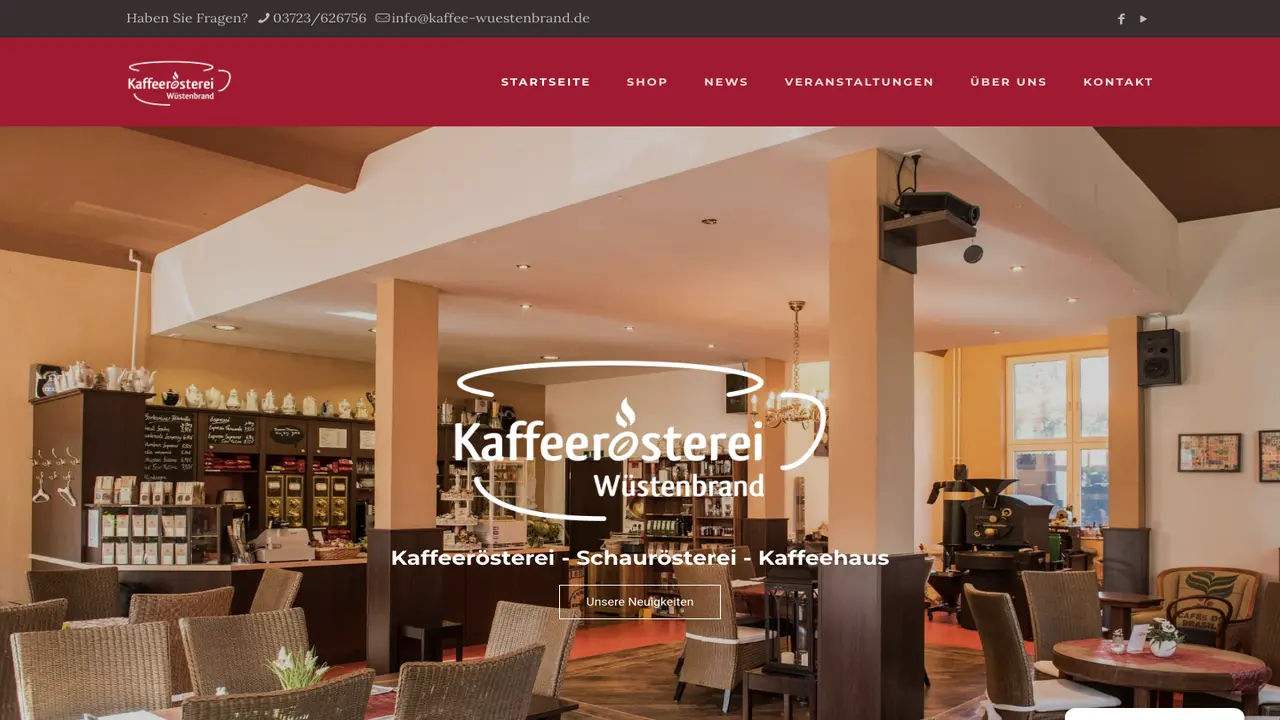 Website der Kaffeerösterei Wüstenbrand