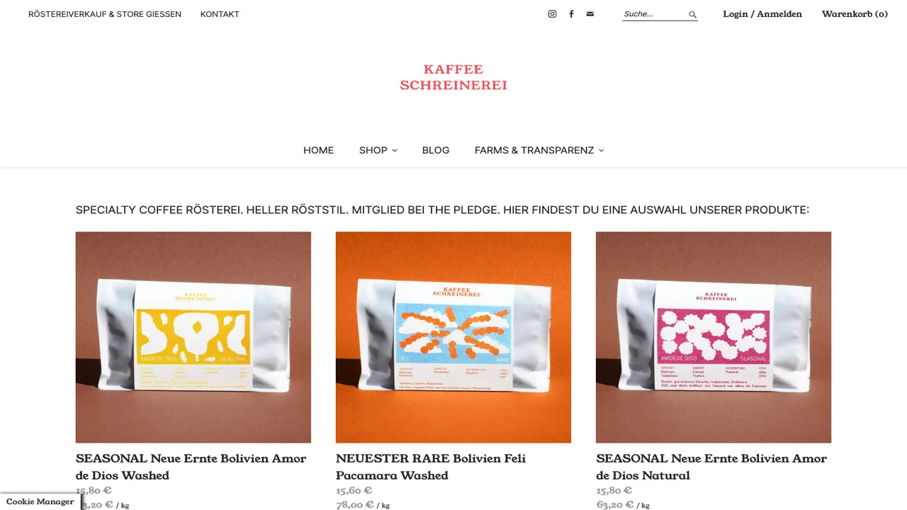 Website der Kaffeeschreinerei