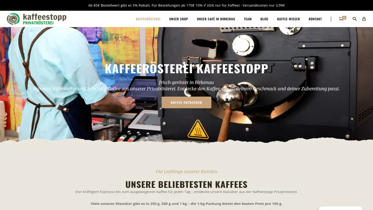 Website der kaffeestopp privatrösterei