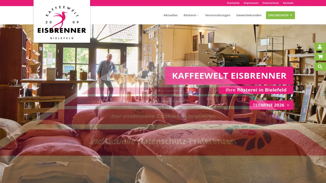 Website der Kaffeewelt Eisbrenner